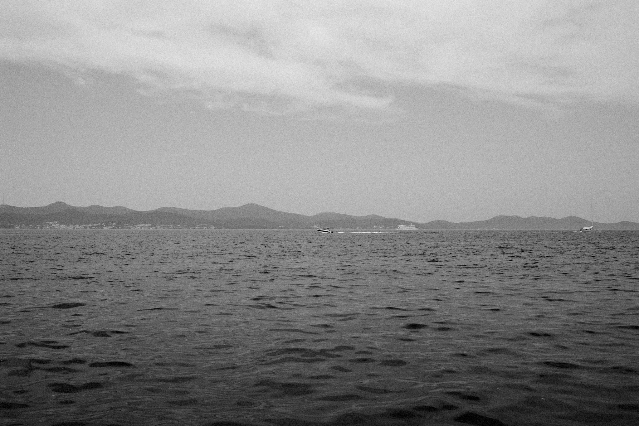 BW boat across sea in Croatia