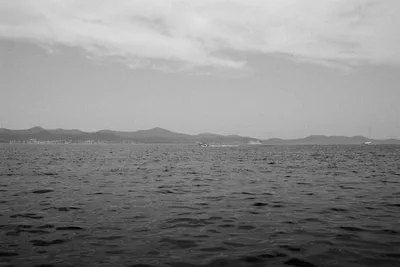 BW boat across sea in Croatia