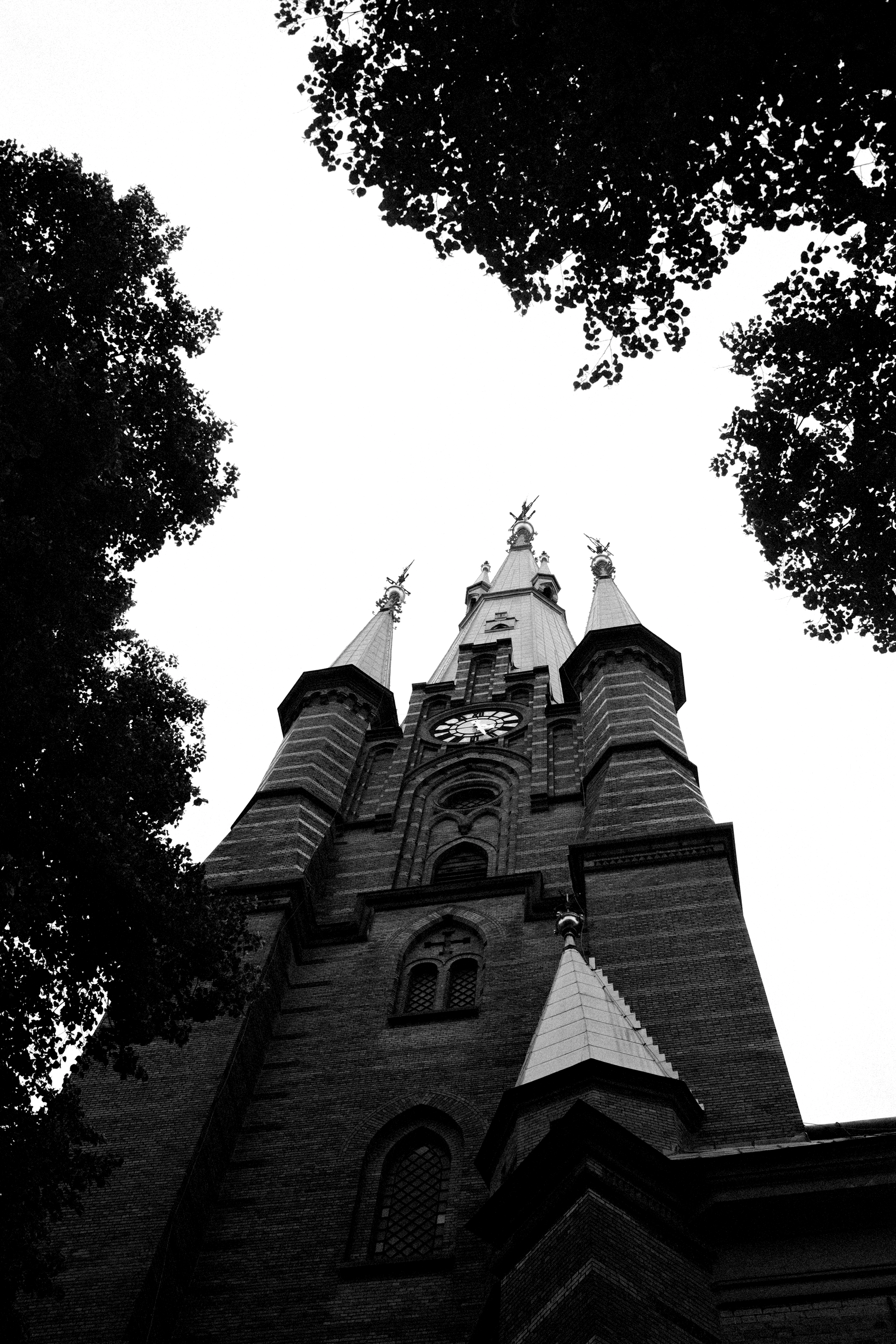 BW of gothic church in Stockholm Sweden